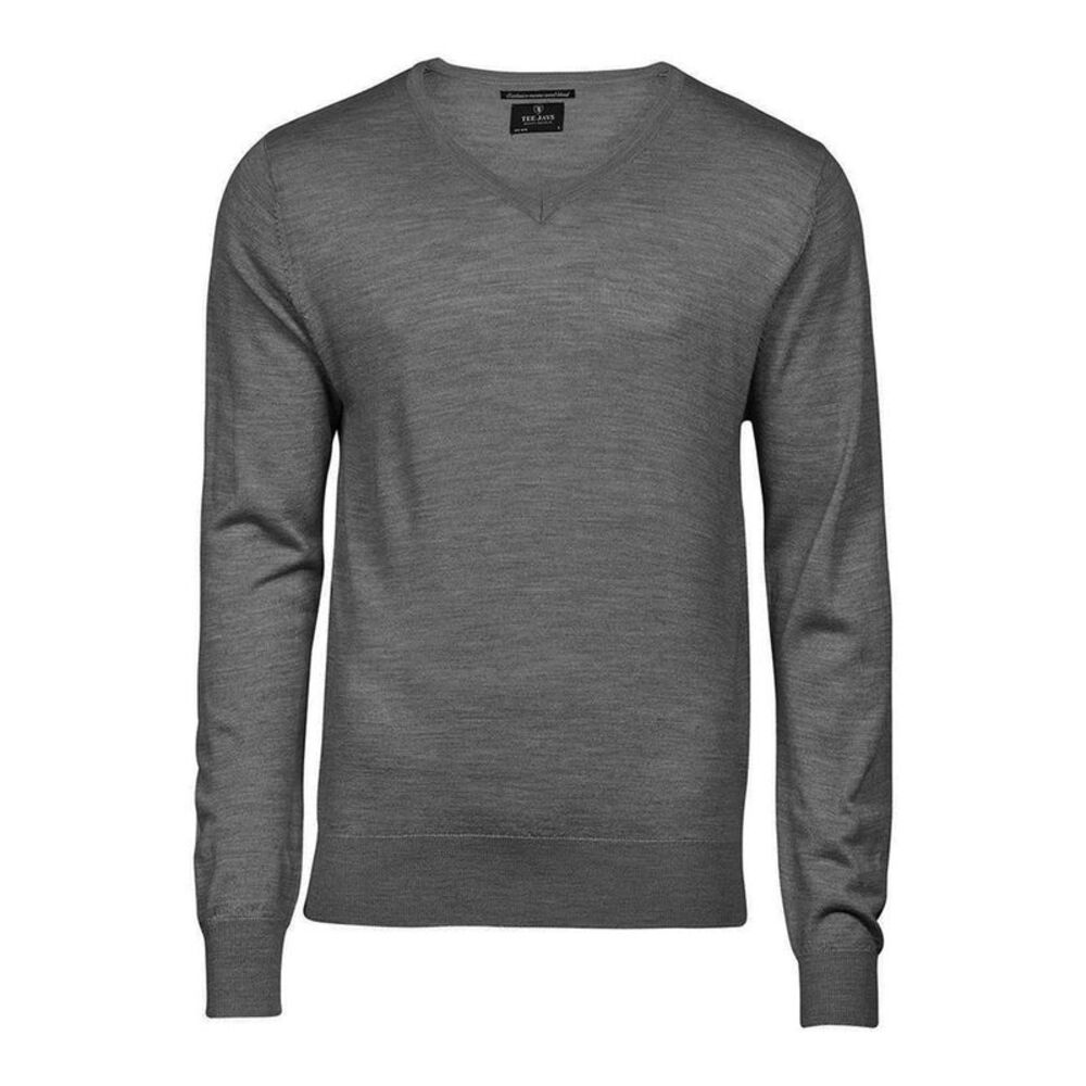 Tee Jays Mens Merino Blend V Neck Sweater / Grey Melange